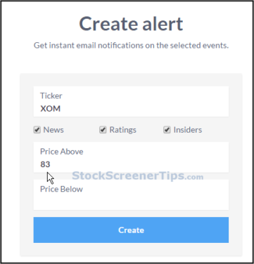 Finviz elite stock screener alerts creation