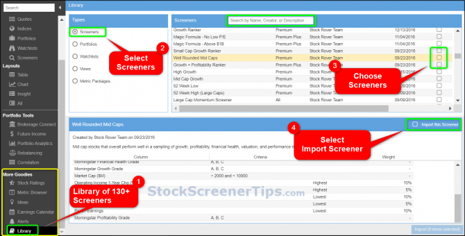 stock rover review - stock rover stock screener library