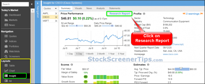 stock rover review - create research report