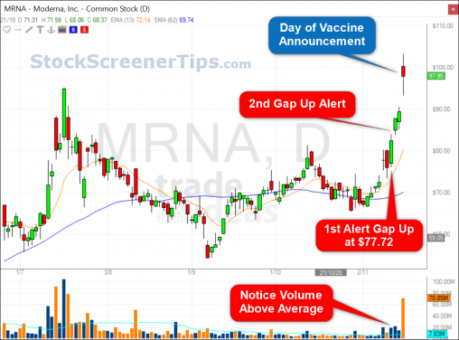 premarket stock screener MRNA chart